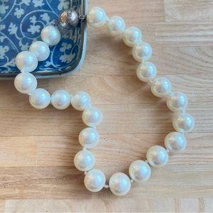 Vintage estate jumbo faux costume pearl necklace with 925 Sterling silver clasp